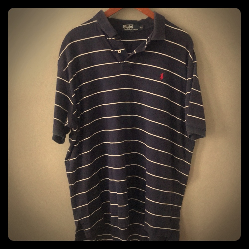 Navy blue and white stripe Ralph Lauren polo